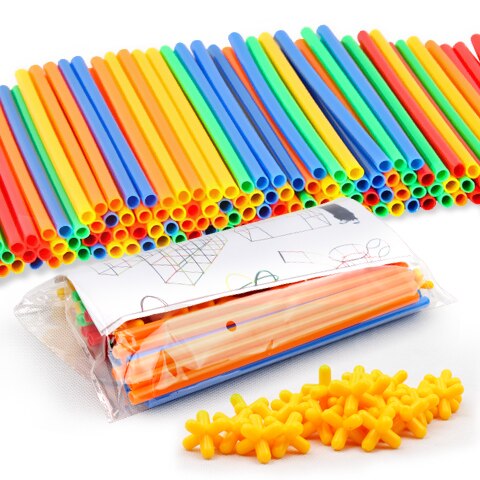 4D DIY Straw Building Blocks Plastic Stitching Inserted Construction Assembled Blocks Bricks Educational Toys for Children