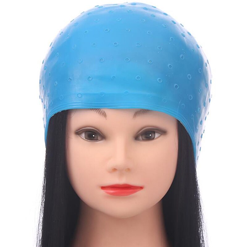 Gorro de silicona azul con aguja para el pelo, gorra para coloración del cabello, herramientas de teñido para peluquería, 1 Uds.