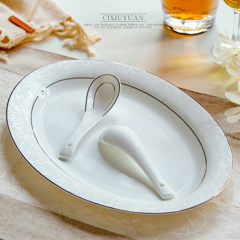 12 inch, white bone china fish plate, pottery dessert dish for serving, dishes for sushi, dinnerware porcelain dinnerware