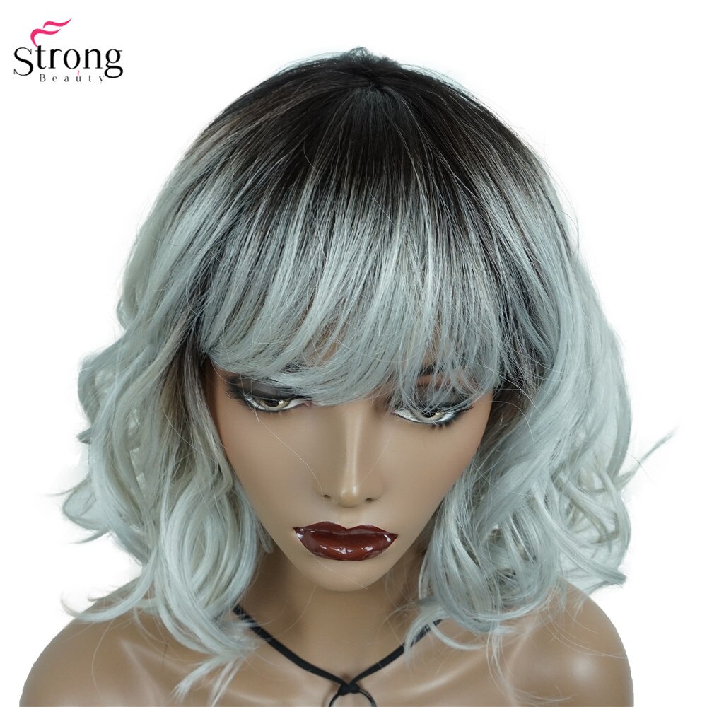 StrongBeauty Women's Medium length Curly Gray Wig Ombre Synthetic Wigs Hair
