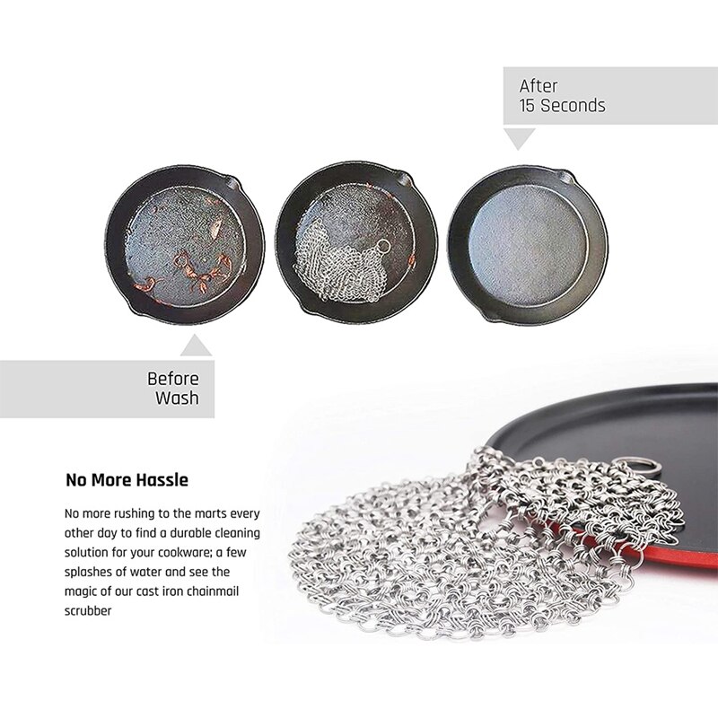 Cast Iron Cleaner,Stainless Steel Chainmail Scrubber,Easy Cleaning For Pans,Dutch Ovens,Grills Griddle