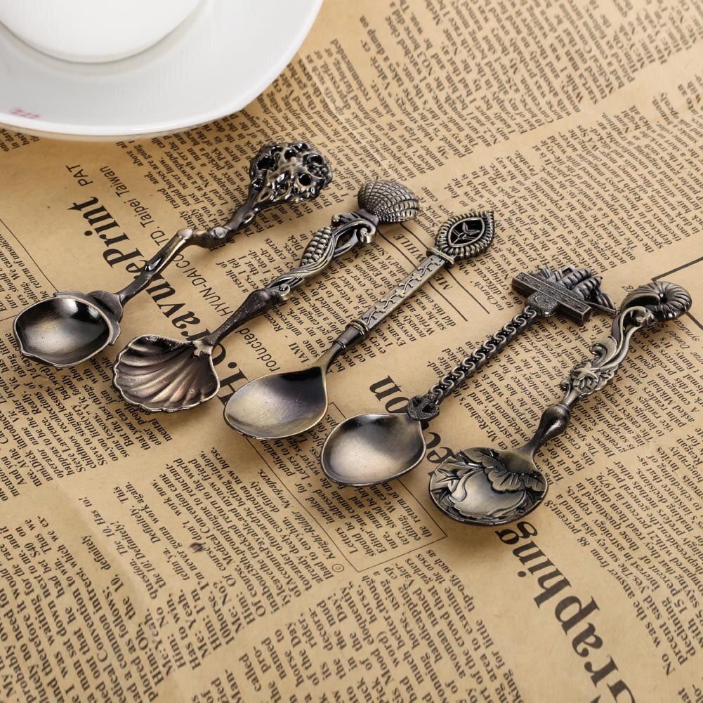 5 pçs do vintage colher estilo real metal esculpido mini café chá leite sobremesa colher de cozinha acessórios utensílios de mesa colher para lanches