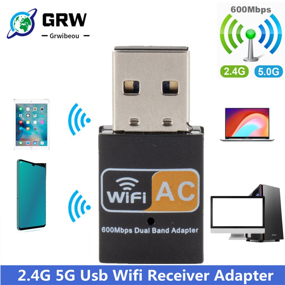 Grwibeou Usb Wifi Adapter Dual Band 600Mbps 2.4G 5G Hz Wireless Pc Adapter 802.11ac Wifi Ontvanger Transmiter ondersteuning Windows