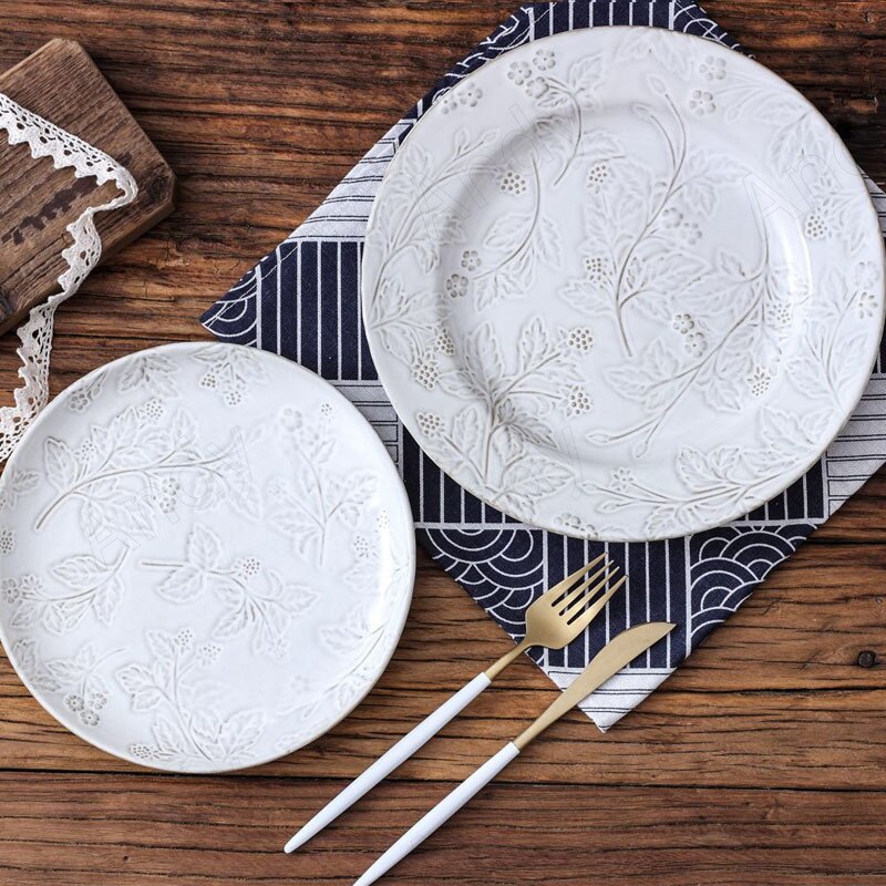 retro płyta ceramiczna ręcznie kwiatowa tłoczona sałatka owocowa talerze zachodnia restauracja kreatywna stek danie francuska zastawa stołowa robić kuchni