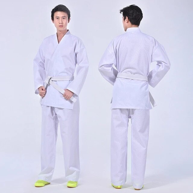 Wit Volwassen Karate Uniform Ademend Dobok Taekwondo Riem Karate Pak Kleding Voor Kids Mannen Wit Uniform