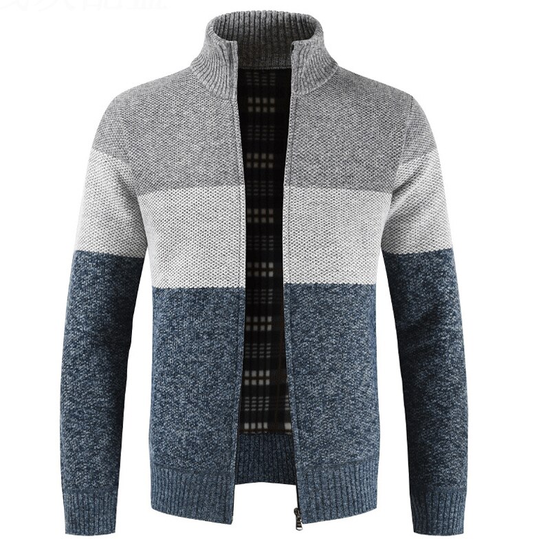 Herre sweatere cardigan frakker efterår vinter varm kashmir imiteret uld lynlås sweatre jakke afslappet strik patchwork sweatercoat