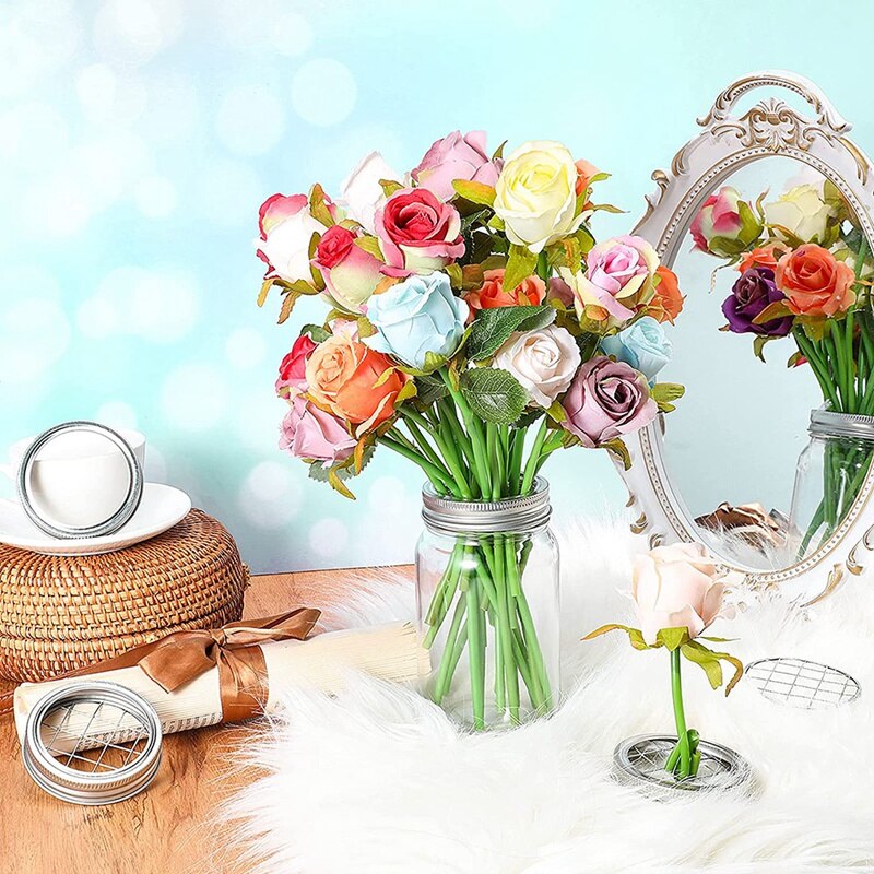 Praktische 20 Pcs Mason Bloem Pot Deksel Bloem Deksel Ingebed Mason Mesh Bloem Cover Bloem Ingebracht In Deksel Regelmatige Mond mason J