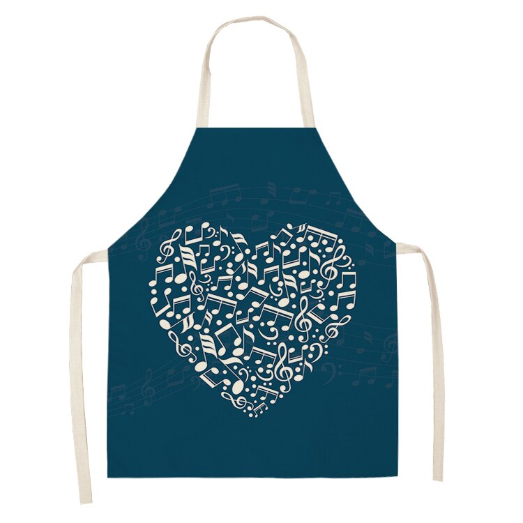 Music Note Kitchen Sleeveless Aprons For Women Cotton Linen Bibs Household Cleaning Pinafore Home Cooking Apron 53*65cm WQL0195: 2WQ-WQL0195-13