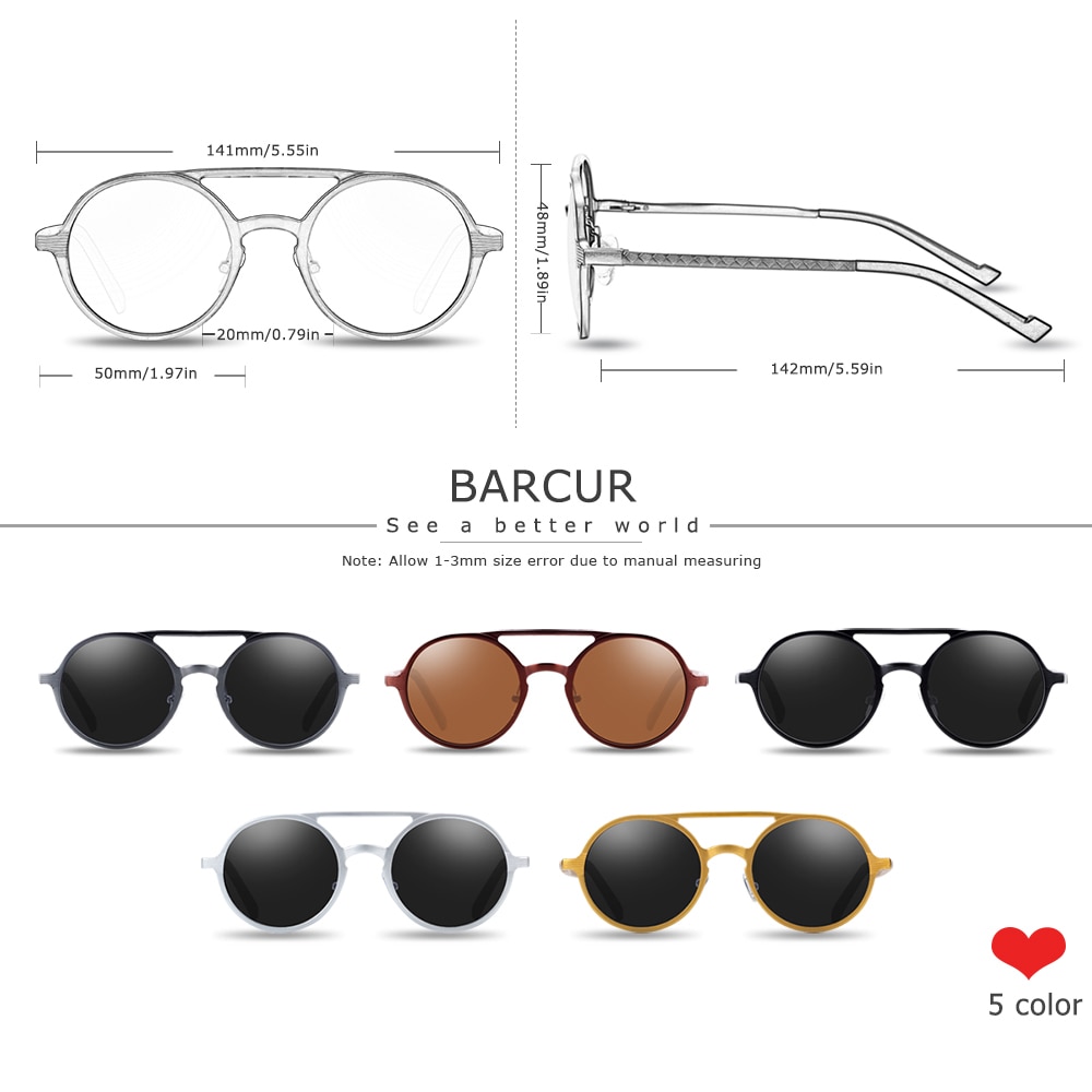 BARCUR rétro aluminium magnésium lunettes de soleil polarisées Vintage accessoires lunettes femmes lunettes de soleil conduite hommes lunettes de soleil rondes