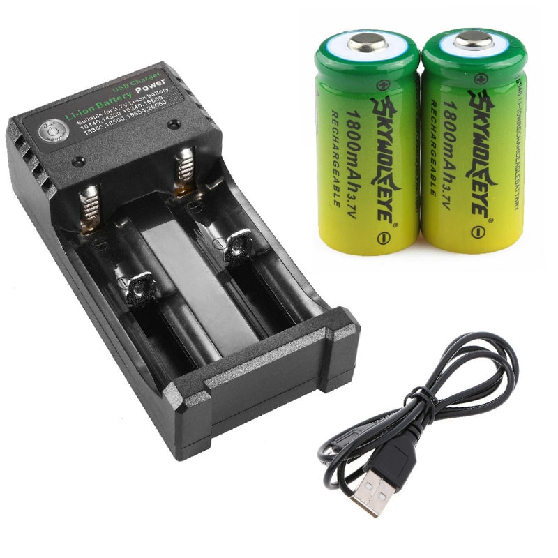 Usb smart batterij lader snel opladen oplaadbare li-on batterij automatische stop + 2x1800 mah 16340 CR123A RCR 123 ICR batterij
