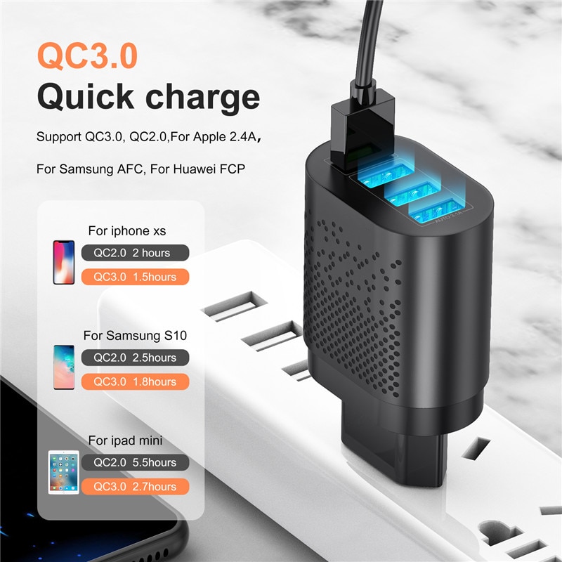 KSTUCNE 48W 4 Ports LED Quick Charge 3.0 USB Charger Fast Charging Wall Charger Adapter For Samsung Xiaomi Mobile Phone Charger