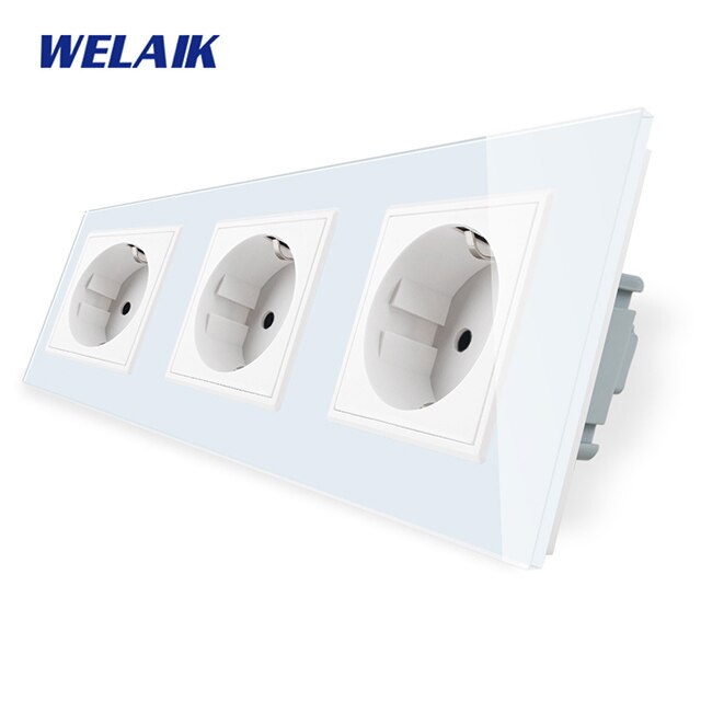 Welaik merke krystallglasspanel eu tyskland vegguttak europeisk standarduttak  ac110 ~ 250v 16a a18ew: Eu 3 stikkontakter hvit