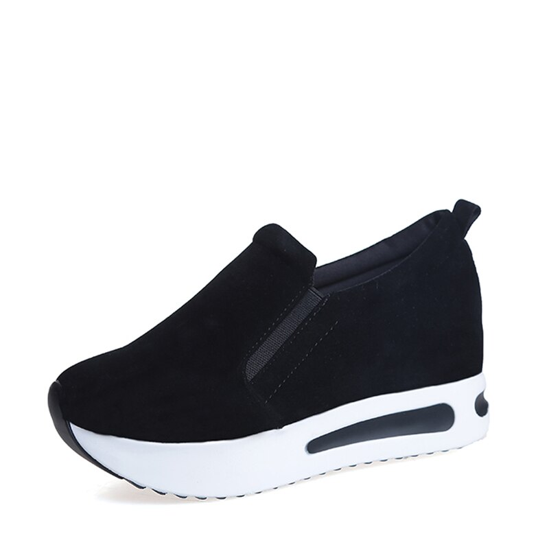Lente Vrouwen Schoenen Platform Klimplanten Vrouwelijke Slip Op Mocassins Suède Elastische Band Naaien Casual Schoenen Dames Schoenen: Black / 6
