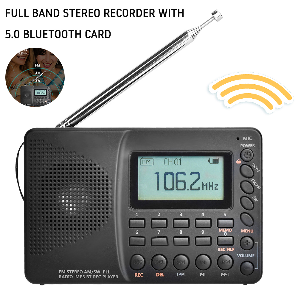 K-603 Radio pleine bande Bluetooth FM AM SW Radios de poche portables MP3 enregistreur numérique REC Support Micro SD TF carte minuterie de sommeil