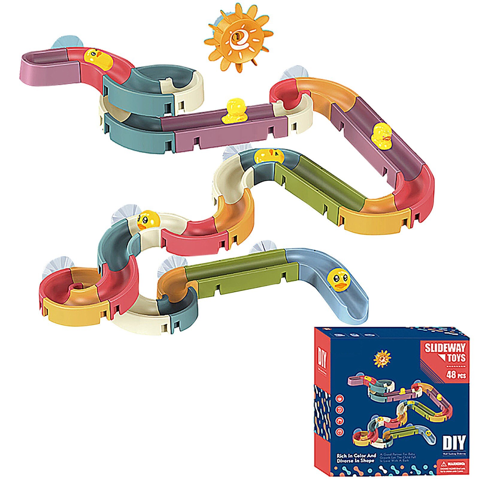 Bath Toys Fun DIY Slide Indoor Waterfalls Track Stick to Wall Bathtub Toy Play Water Games Tool Bathing Shower Games Toy: 48 Pcs