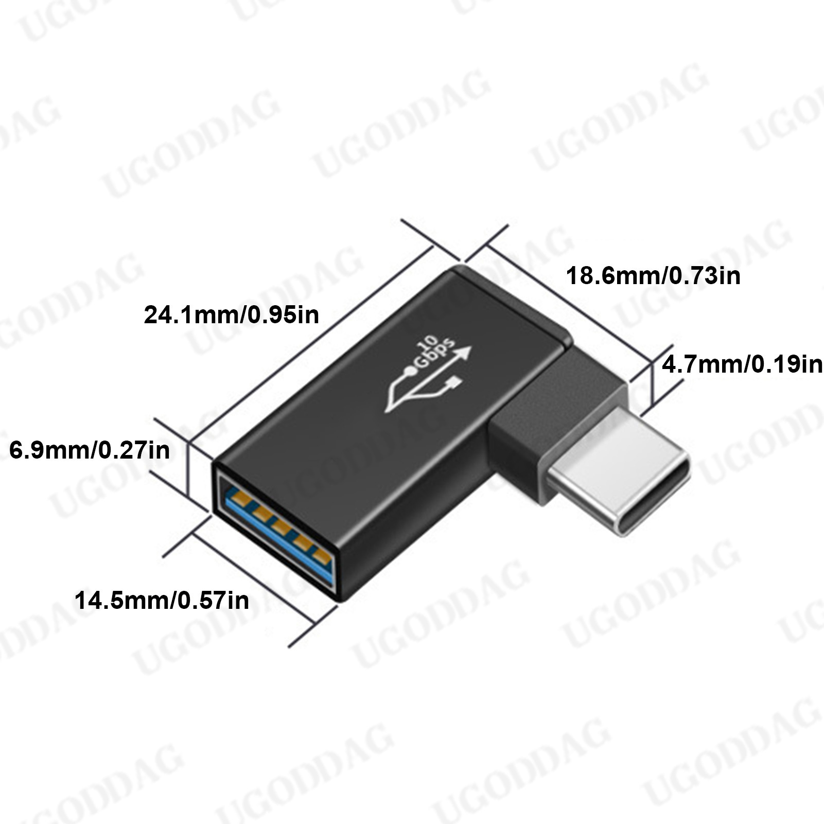 OTG Adapter USB 3.1 Type C Female To USB 3.0 Male Converter 10Gbps Type C to USB 3.0 90 Degrees Angled OTG Connector