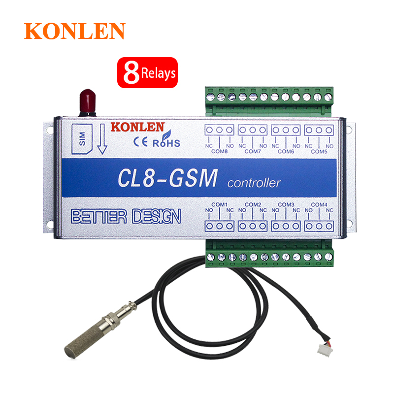 KONLEN GSM 8 Way Relay Controller Smart Home Power Switch SMS Call Temperature Sensor Remote Control Gate Opener Lock Server