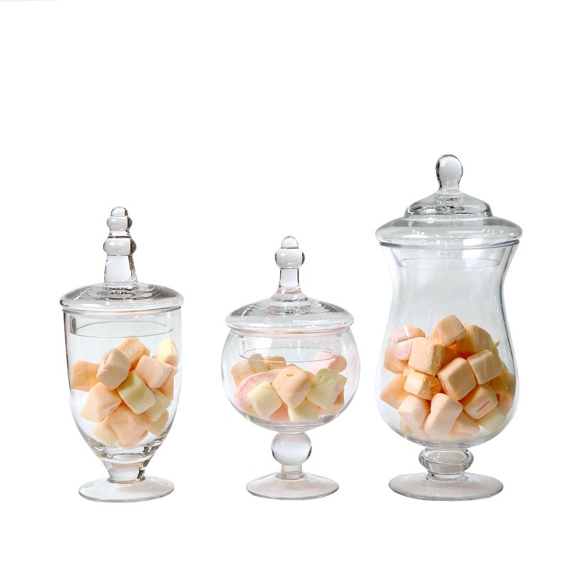 Europæisk stil gennemsigtig glas slik jar krukke sukker med låg højbenet vindue bryllup dessertbord dekoration – Grandado