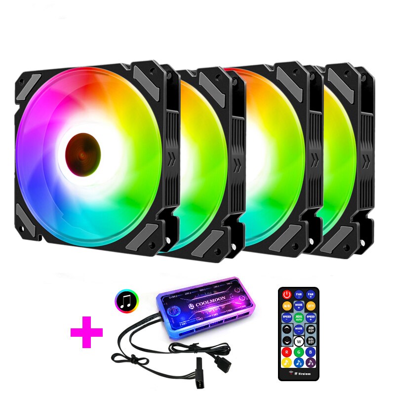 5V Rgb Fan 12Cm Voor Computer Case/Normale Of Music Control Ondersteuning Mobo 5V Aura Sync licht Ritme Stijl: 4 Fans Kit(Music)