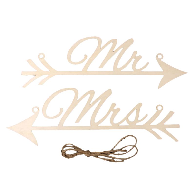 Panneaux flèches Mr &amp; Mrs, 1 paire, décoration de chaise de fête de mariage, accessoire de photographie, signe rustique en bois, faveurs 517E