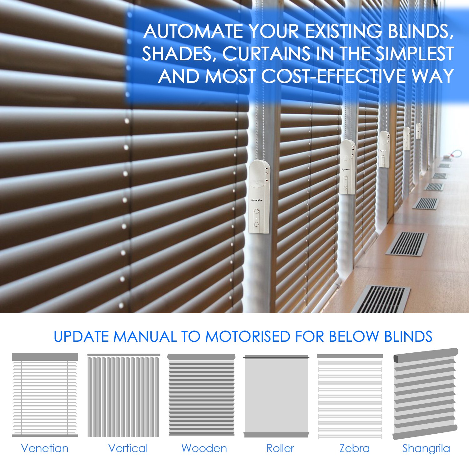 Smart diy motorized roller blinds, stick motor, bluetooth app control, built-in battery, solar panel charging