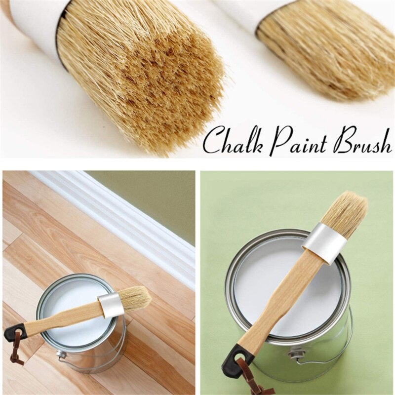 3 Pcs/Set Ergonomic Handle Chalk Wax Paint Brushes Bristle Stencil Brushes for Wood Furniture DIY Painting Waxing Tool