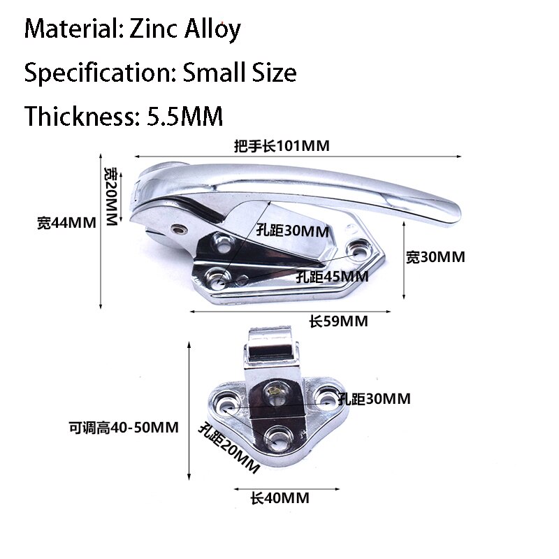 (1Piece)Zinc Alloy Freezer Handle Deep Refrigerators Door Pull Handle Lock Surface Mount Latch for Cold Room