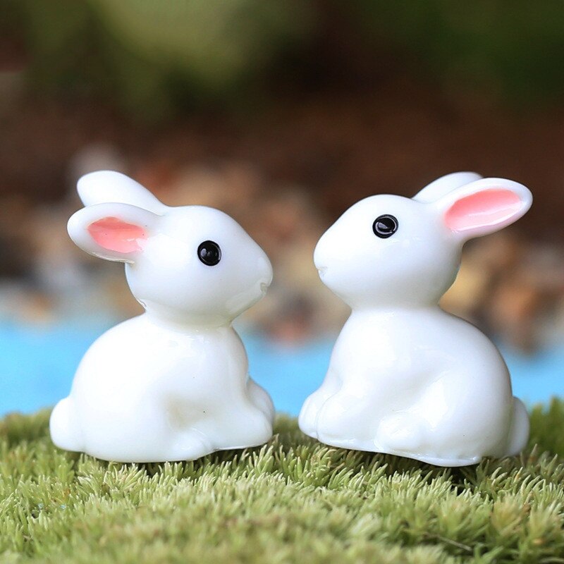 Lovely Resin Bird Rabbit Cute Micro Landscape Succulent Ornaments Decoration Garden Miniatures DIY Doll: A 2pcs