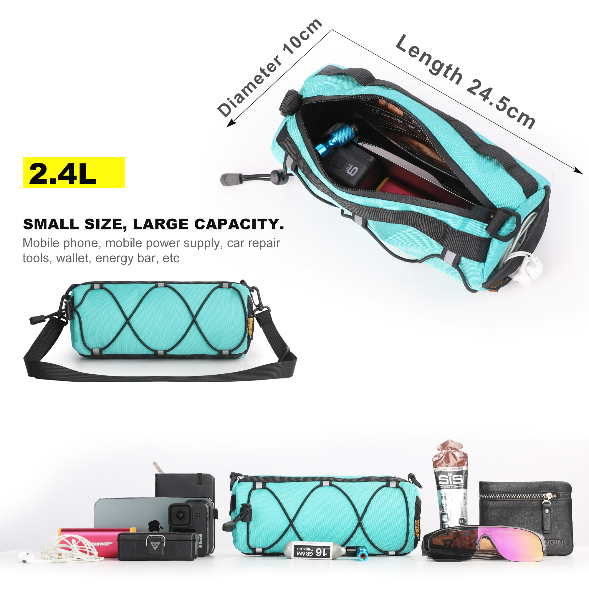 Rhinowalk Fahrradtasche, Lenkertasche, 2,4 l, großes FassungsvermöGen, reflektierende Fahrradtasche oder andere Farben, MTB, Rennrad, Fahrradrahmen, Schlauchtasche