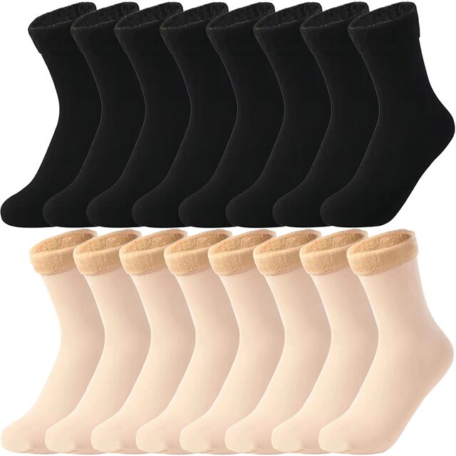 10 Pairs Winter Warm Women Socks Solid Color Thicken Thermal Socks Soft Plus Velvet Socks Casual Snow Sock Home Floor Beige Sock: 5 Black 5 Beige