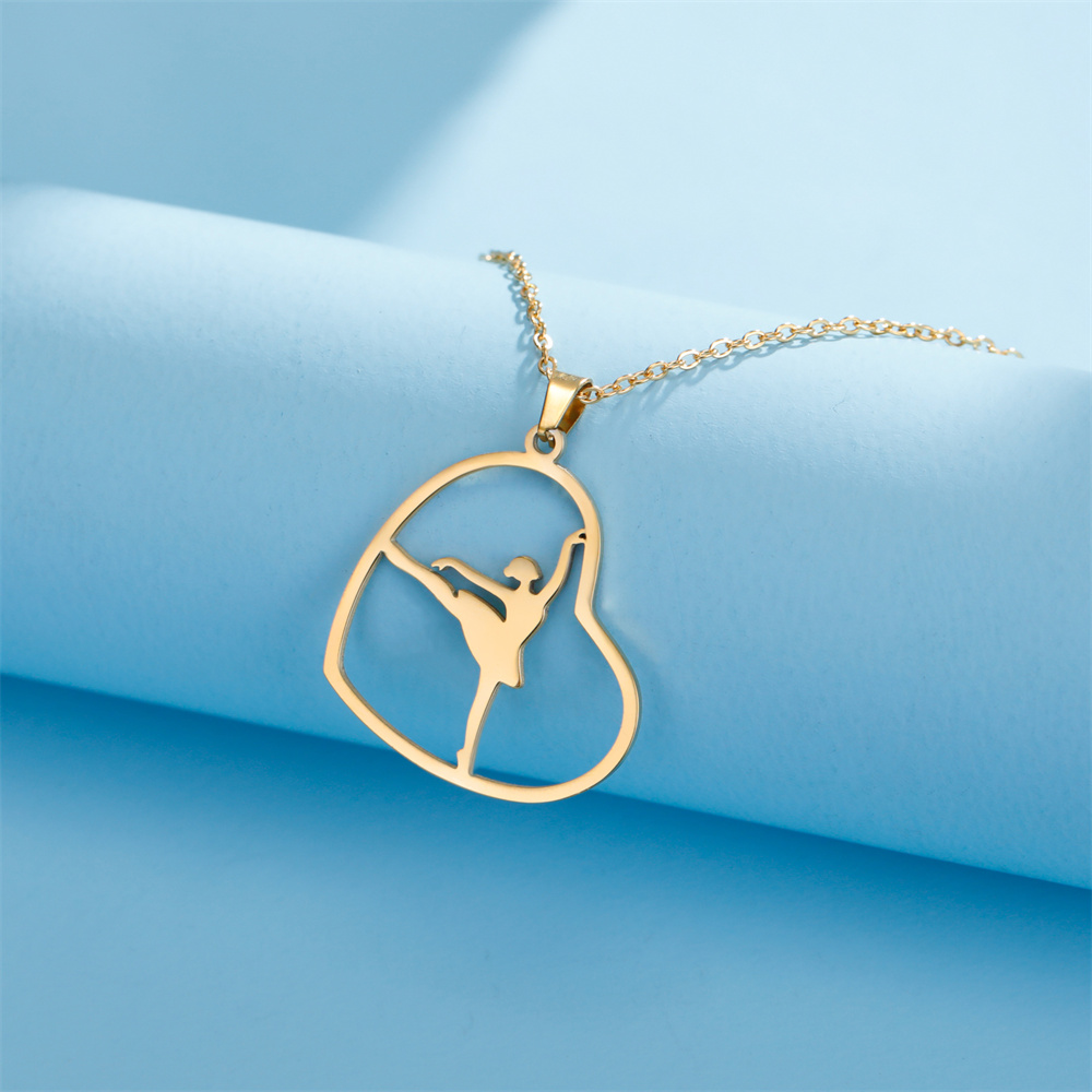 EUEAVAN-collares con colgante redondo para gimnasia rítmica, bailarina, para mujeres y niñas, collar de Yoga para gimnasta de acero inoxidable, joyería deportiva: Con recubrimiento de titanio