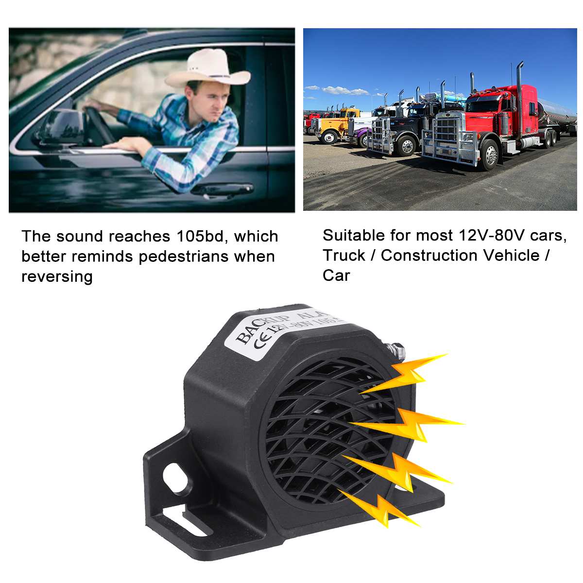 12V80V Waterproof Auto Warning Siren Backup Alarm Horns Warning Sound