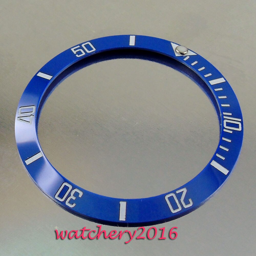 38mm lichtgevende markers blauwe keramische bezel witte cijfers inisert horloge fit automatisch uurwerk horloge bezel
