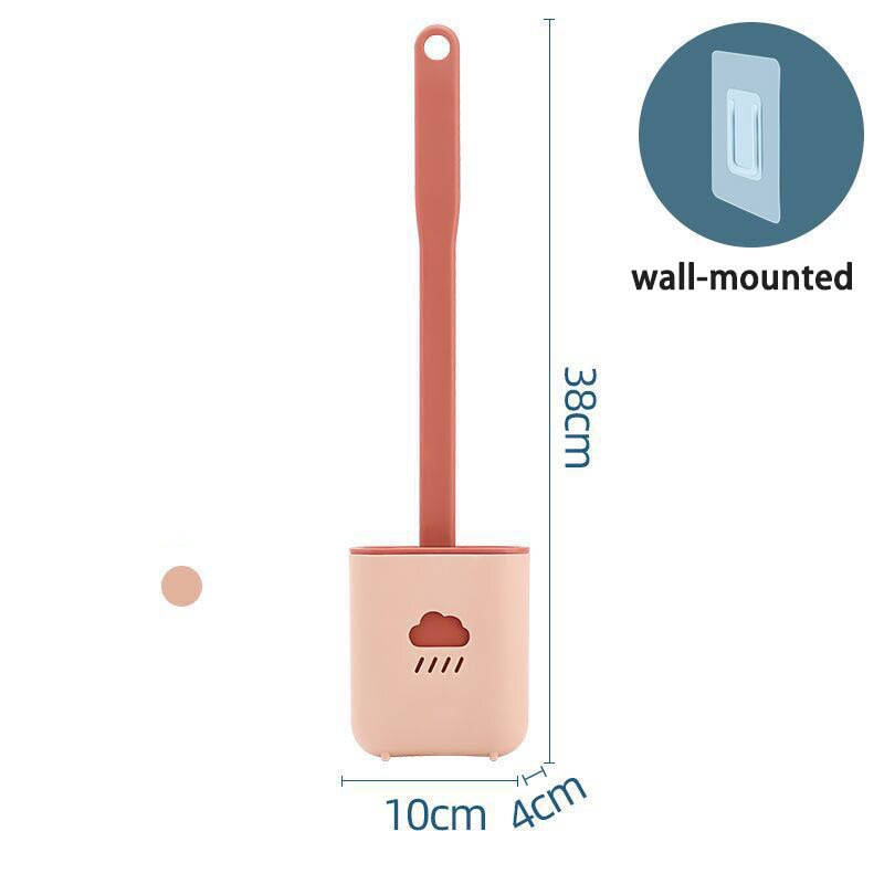 1Pcs Silicone Wc Borstel Platte Zachte Hoofd Vloer Reinigingsborstel Voor Wc Badkamer Accessoires Thuis Schoonmaken Tool Houder set: pink Wall hanging