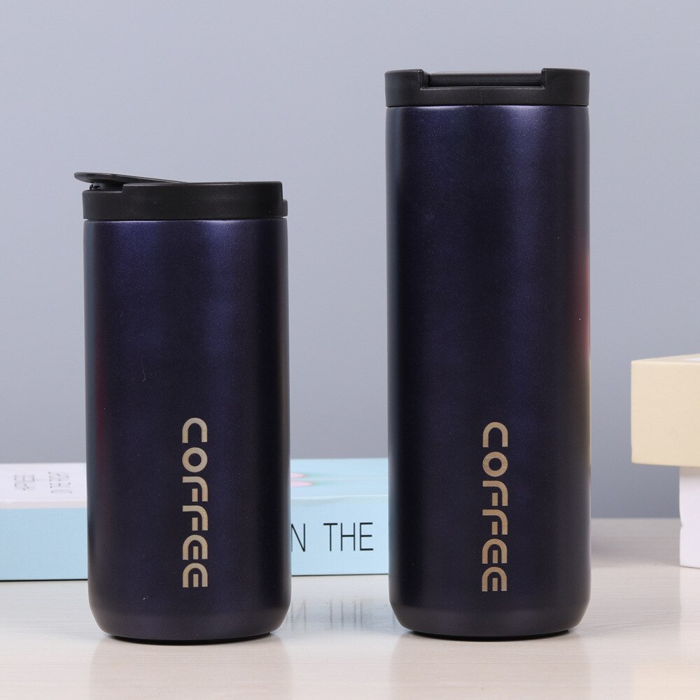 Taza de café de acero inoxidable para hombre, frasco de vacío Simple de Color degradado, a la , para oficina, práctica taza recta, novedad, , 304: 500ml / Azul oscuro