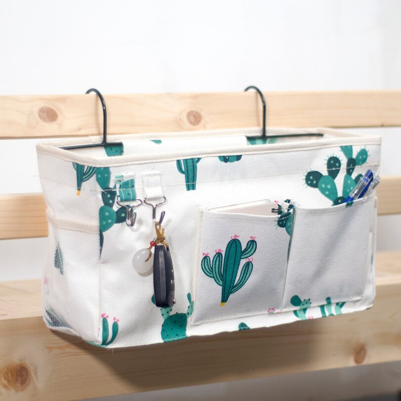 Hanging Organizer Bedside Storage Bag Large Capacity Holder For Dormitory Bed Bunk Hospital Bed Rails Hanging Organizers: Desert green plants