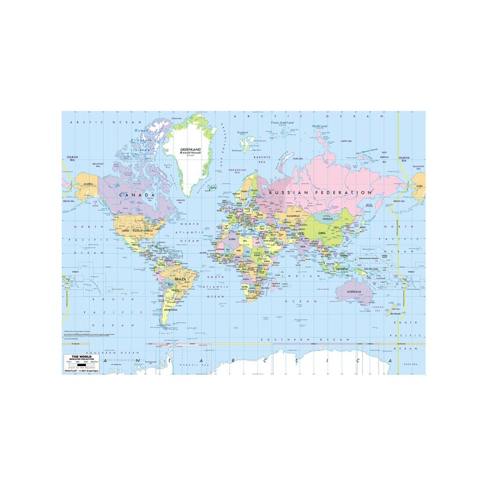 24x36cm The World Mercator Projection Map HD Fine Canvas Spray Painting For Bedroom Wall Painting