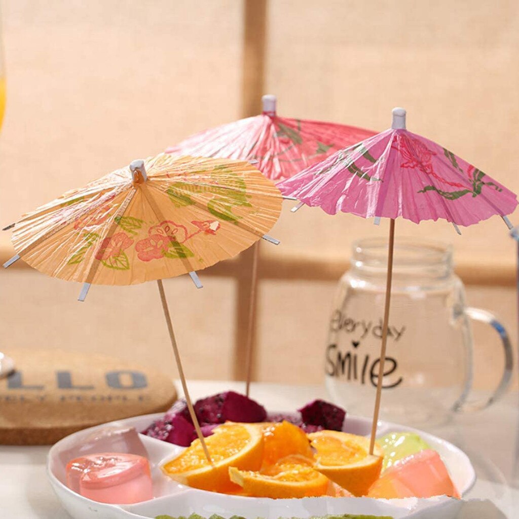 50Pcs Paper Drink Cocktail Parasols Umbrellas Luau Sticks Tropical Hawaiian Party Wedding Paper Umbrella Decoration Bar Decor