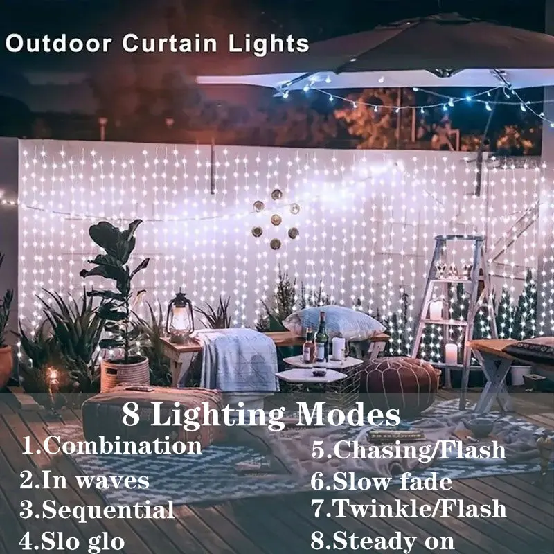 LED Solar Curtain String Lights Copper Wire Outdoor Lamp Solar Fairy Lights Garland for Garden Party Patio Terrace Camping Decor