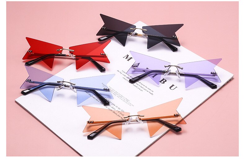 Star Sunglasses 2 Pairs Star Personality Rimless Glasses Red Modern Women Sunglasses Metal Frameless Pentagram Glasses with Gold Frame for Kids Adults Girls Boys Red