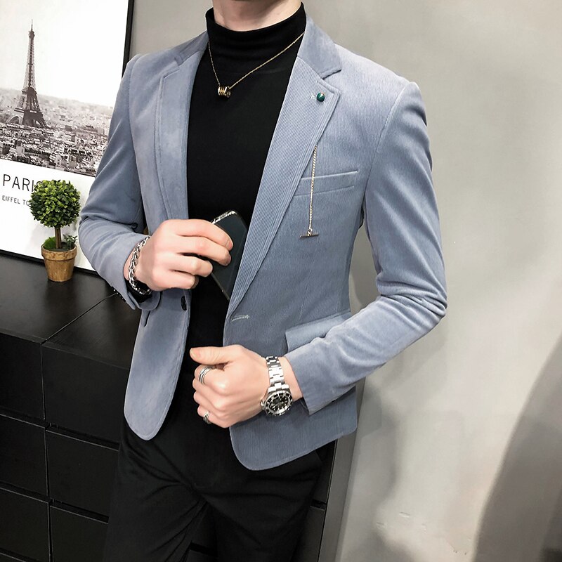 de de negocios chaquetas de los hombres de primavera y otoño de Color sólido botón Formal traje de trabajo diario Casual de chaqueta de ropa