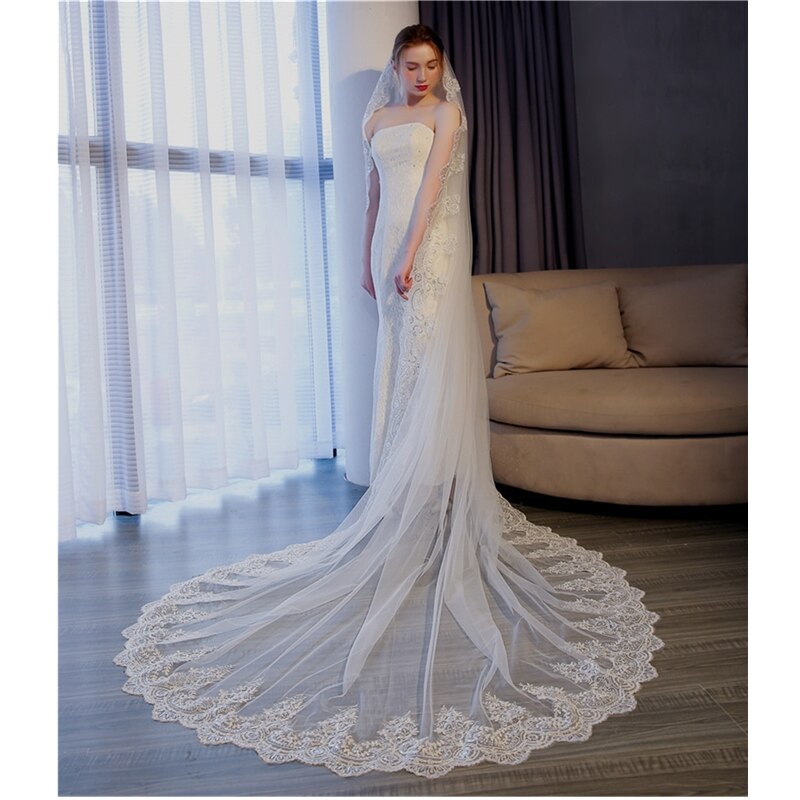 5 Meter White Ivory Cathedral Wedding Veils Long Lace Edge Bridal Veil with Comb Wedding Accessories Bride Veu accesorios novia