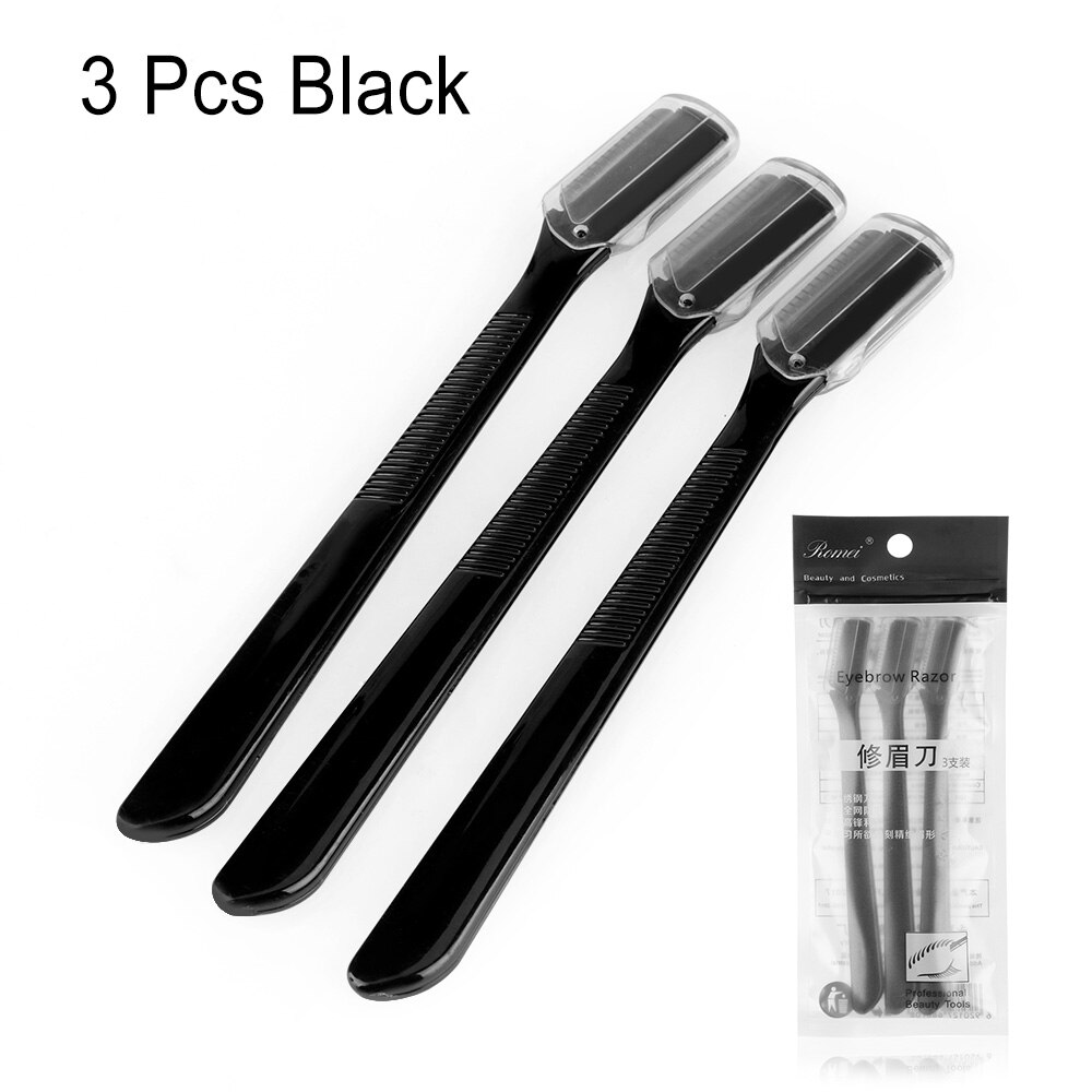 1/2/3 stk dame øjenbryn shaver sikkert klinge rustfrit stål mini øjenbryn barberkniv læbe øjenbryn hårfjerner trimmer skønhedsværktøj: 3 stk sort