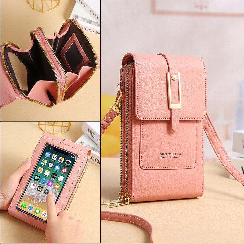 Brand Phone Shoulder Bags Women PU Leather Screen Touch Crossbody Bags Ladies Small Handbags Female