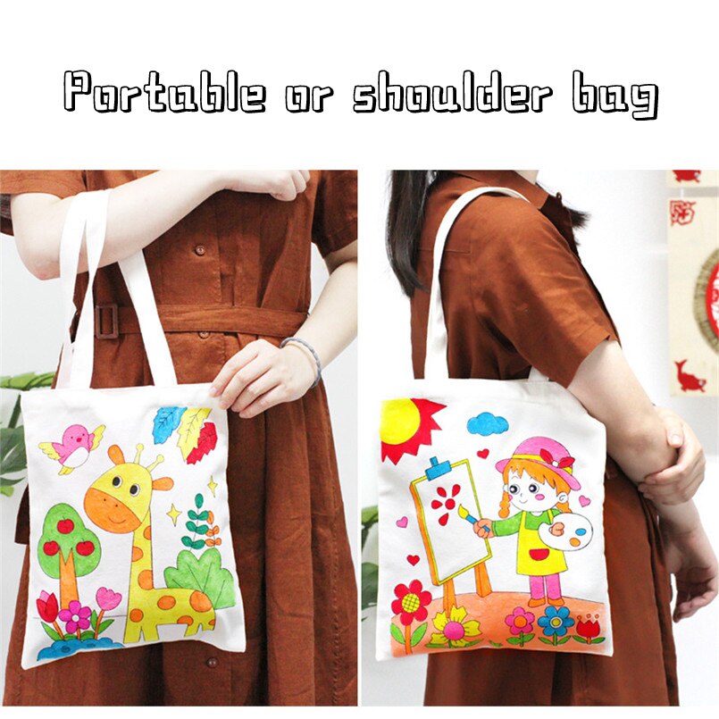 Sac à main en toile de grande taille pour enfant, sac à bandoulière de 56cm, bricolage, dessin, coloriage, artisanat, Art, Graffiti, peinture