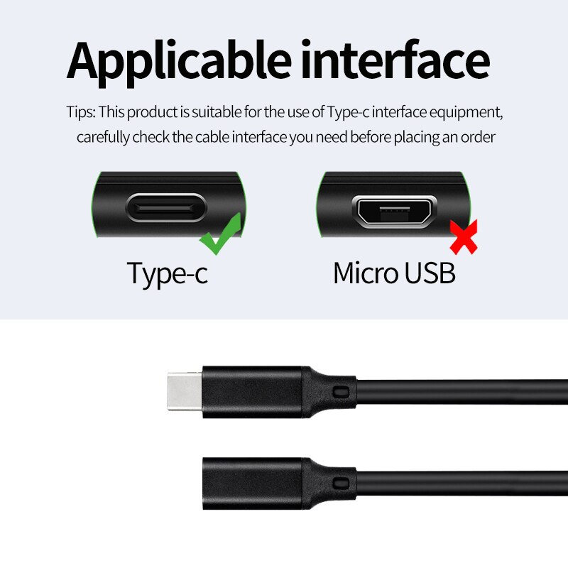 rodzaj-C rozszerzenie kabel męnarty na żeńnarty USB C przewód szybkie ładowanie kable ładowarki PD100W 5A 10 gb/s robić ładowania danych przewody 0.2m 0.5m 1m 2m