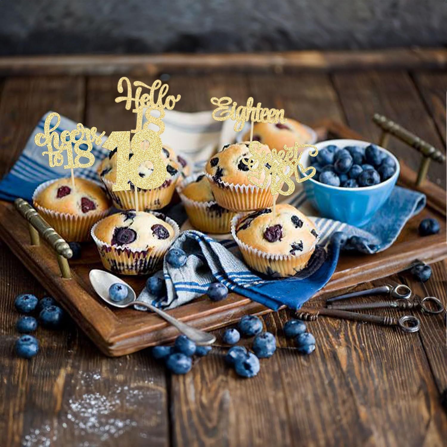 15 Uds. De recoger magdalenas felices del siglo XVIII, dulces 18 saludos a 18 decoraciones de pasteles para suministros de de aniversario de cumpleaños