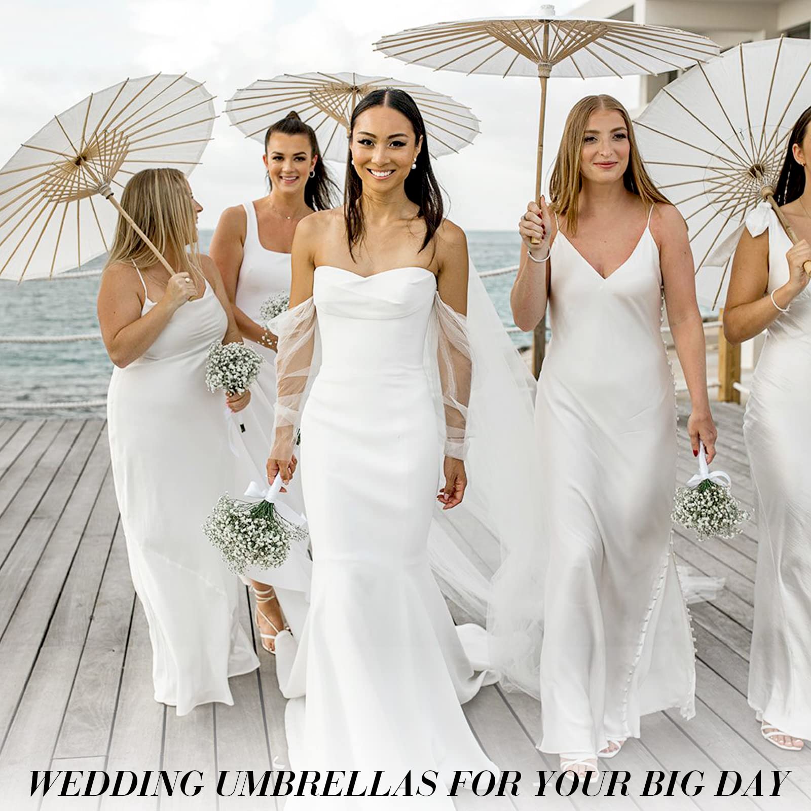 60/84cm Wedding Paper Umbrellas Chinese Wooden handle White DIY Rustic Photography Props for Baby Shower Party Wedding