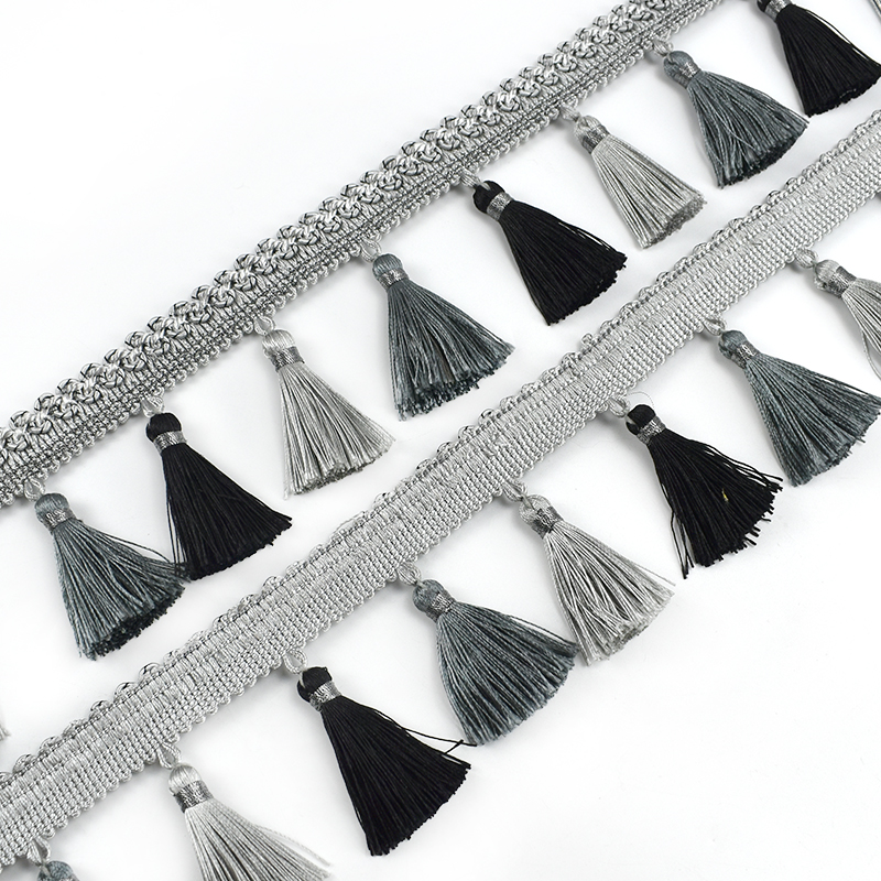 1/2Meters Meetee 85mm Wide Curtain Trim Tassels Lace Fringe Ribbon DIY Handmade Mantle Sofa Hometextile Decortion Accessories: BlackGray / 1Meter