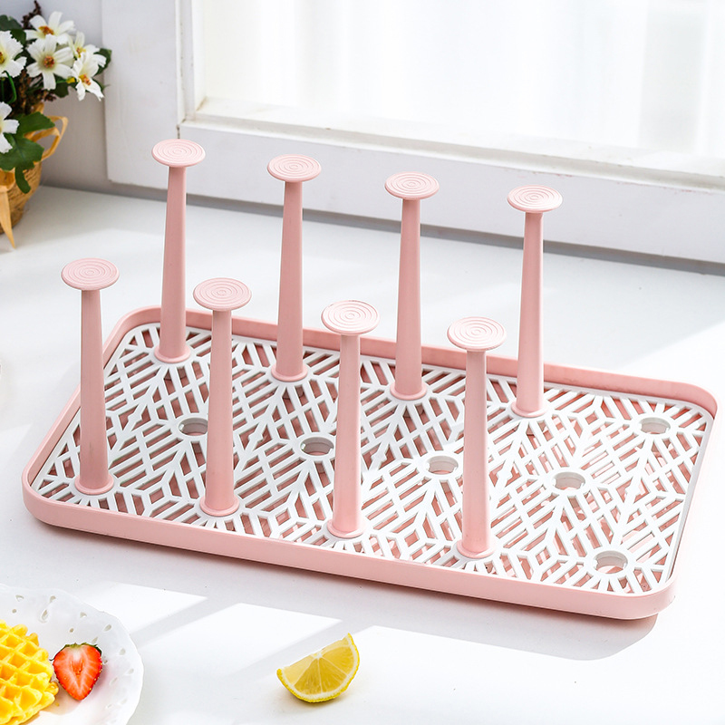 Cup Drying Rack Stand Glass Cup Drainer Holder Detachable Tea Cups Dish Drying Rack Storage Tray Organizer Kitchen Organizer: Pink L